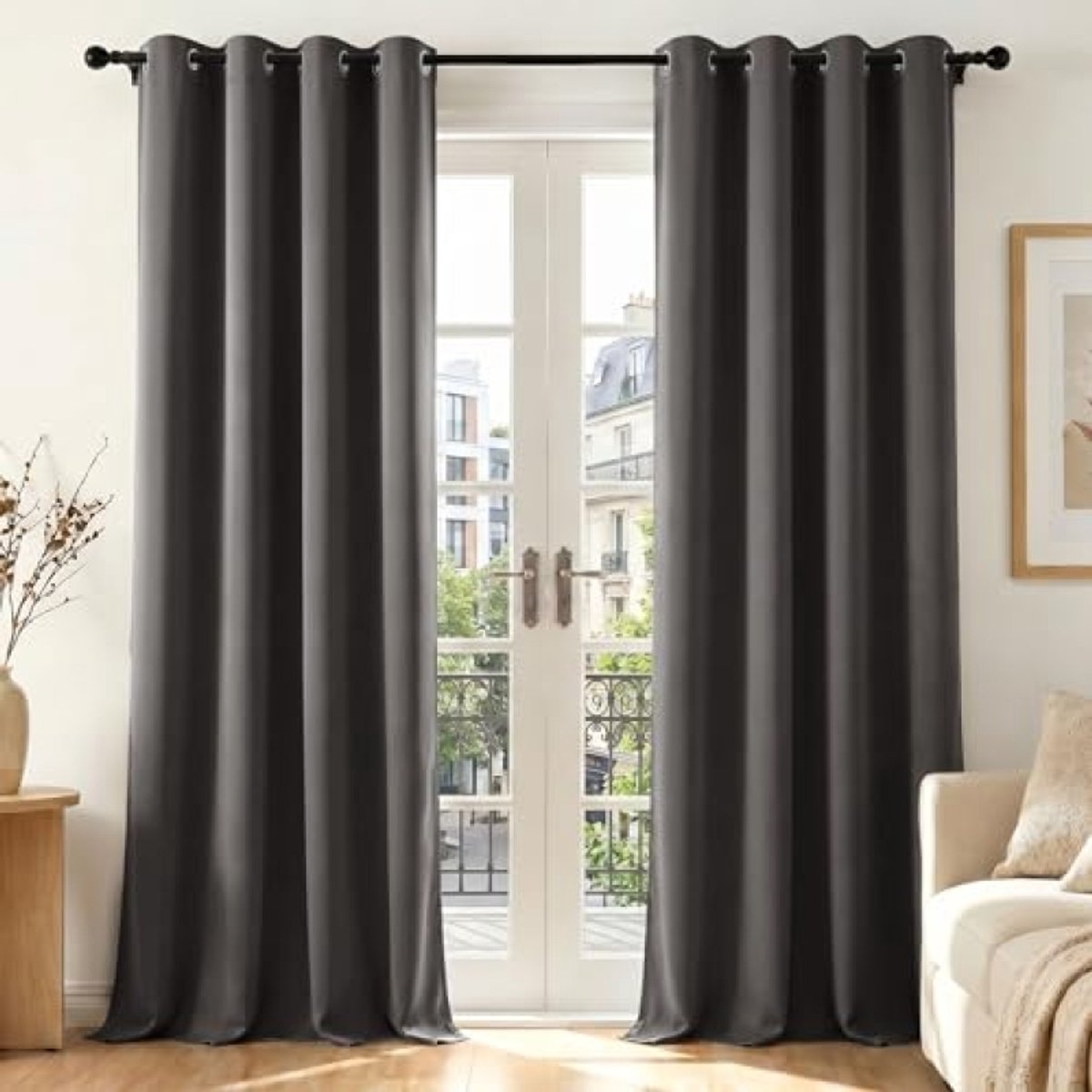 Nazik Living Verduisterende Gordijnen met Ringen 2 Panelen 140x245 cm Antracietgrijs - Thermische Isolatie & Zachte Valling voor Slaapkamer en Woonkamer