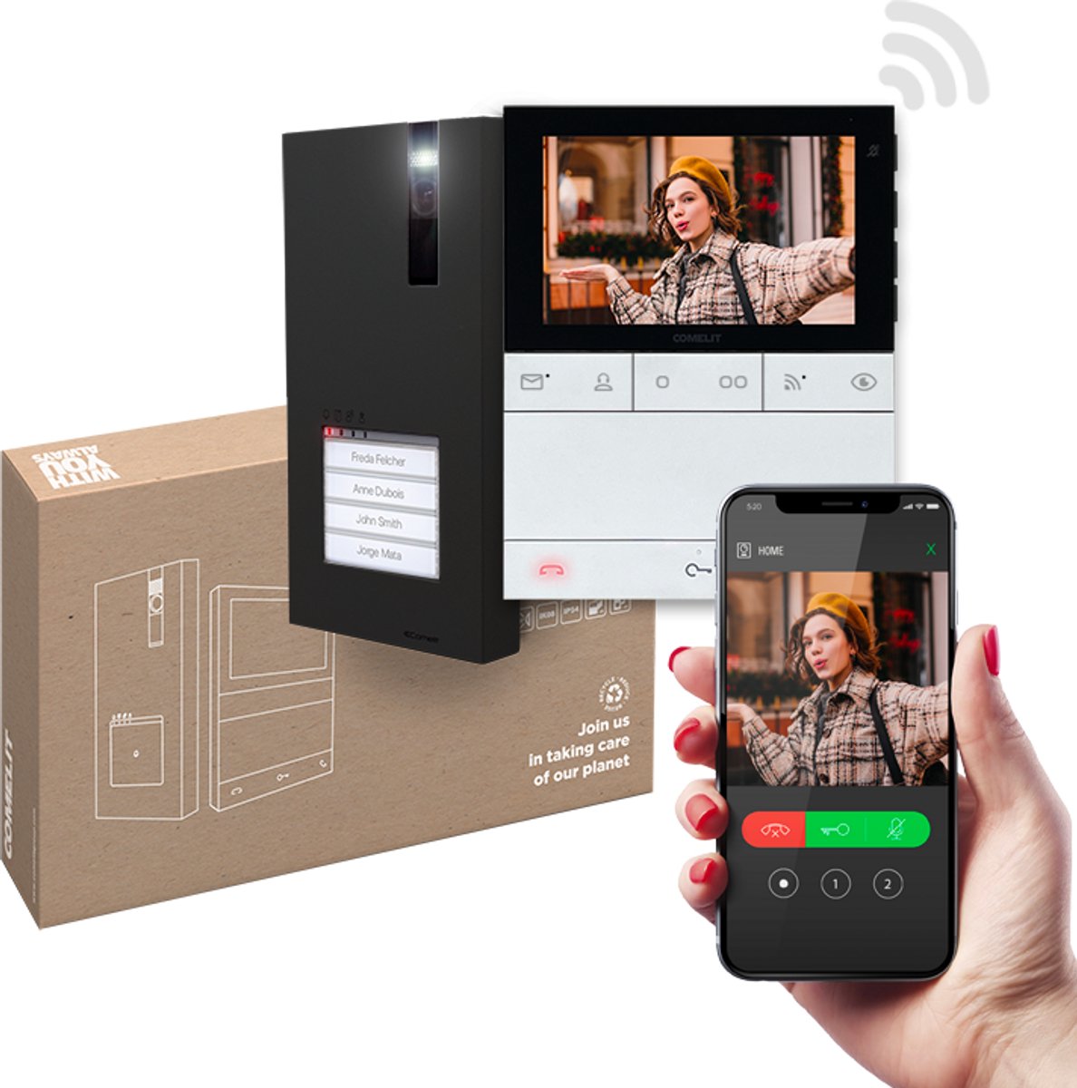 Comelit Videofoonkit 1 gebruiker Quadra zwart People-HF wifi Simplebus deurbel
