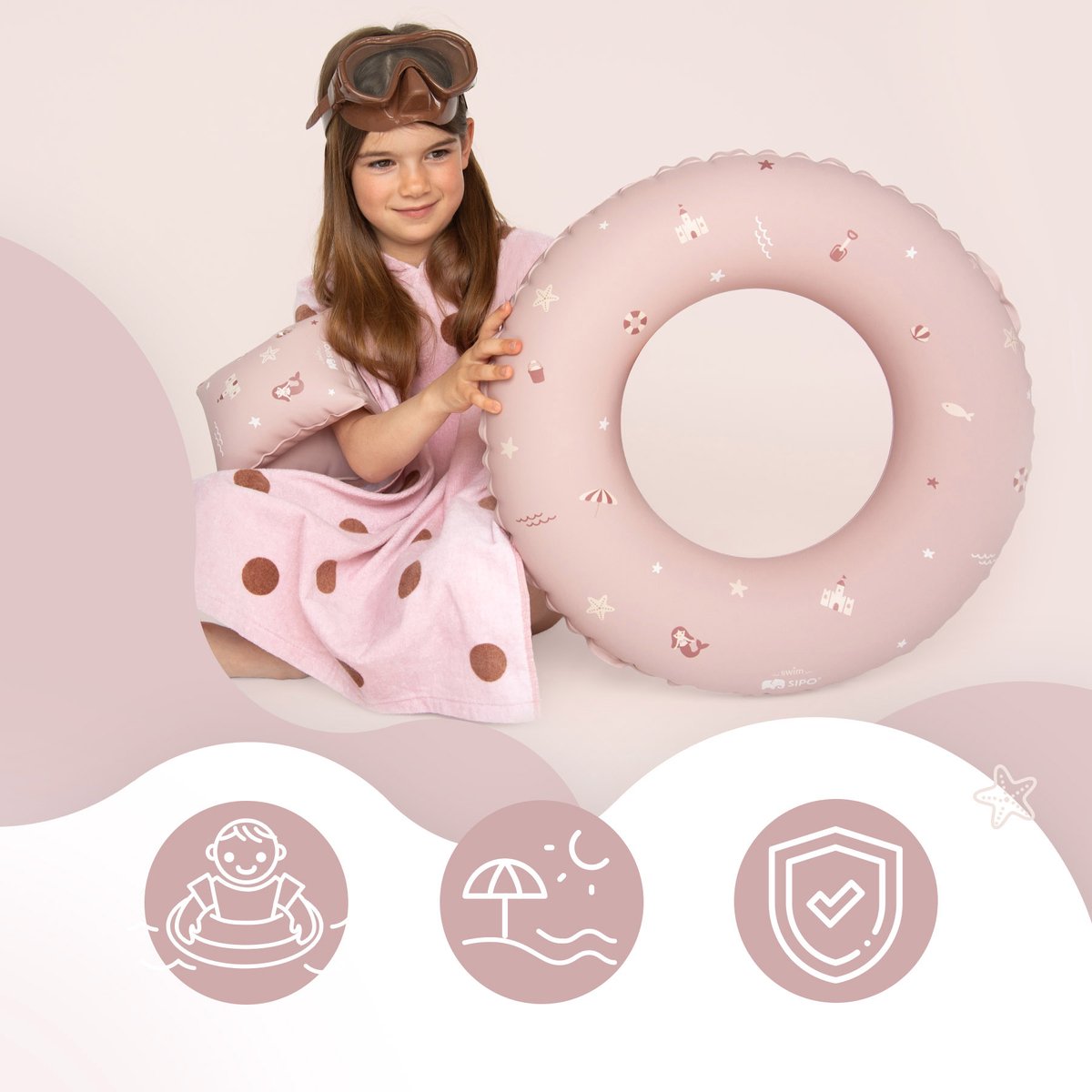 Sipo - Zwemaccessoiresset - Zwembandjes & Zwemband - voor Kinderen 3-6 Jaar - Opblaasbare Zwemvleugels - Zwemring Kind - Zwemhulpmiddel - Geschikt voor 15-30 kg - Zwemaccessoires voor Peuters - PVC - Roze – foto 4