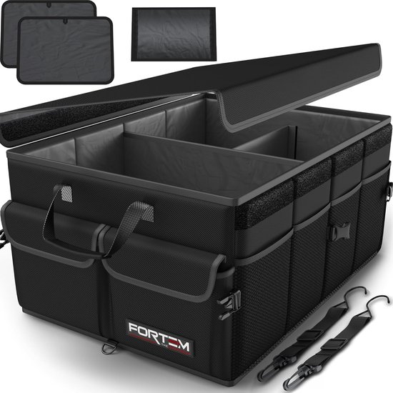 Auto Organizer Kofferbak - Opvouwbare Kofferbak Organizer met Koelvak - Auto Opbergbox met Verstelbare Vakken - Antislip Kofferbak Opberger - Auto Accessoires voor Boodschappen, Gereedschap & Reisspullen - Zwart