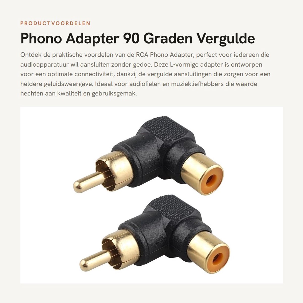 Dailygoods - Phono Adapter - 90 Graden - Vergulde Aansluitingen - Handig en Compact - Voor Audioverbinding - 2 Stuks
