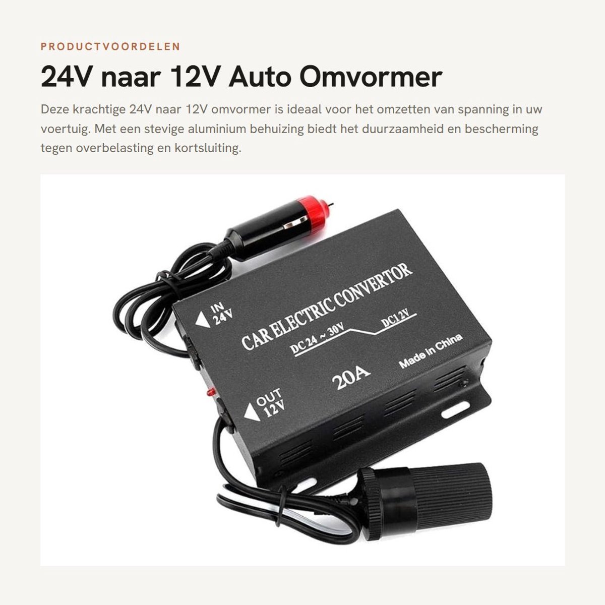 Dailygoods - 24V naar 12V Auto Omvormer met Sigarettenaansteker Type