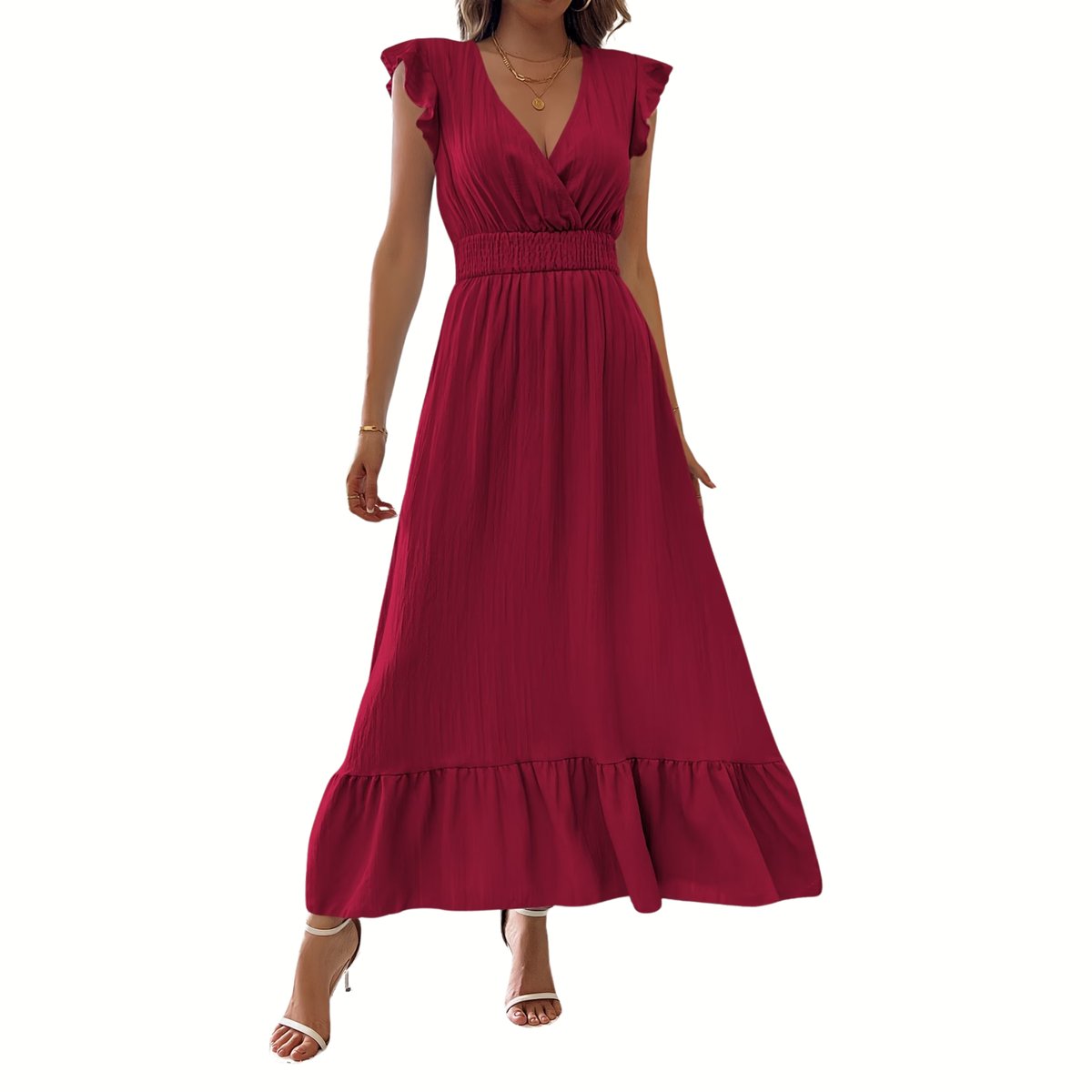 Currero Zomerjurk Dames Zomerjurken Volwassenen Vrouwen Midi Jurk Ibiza Stijl Sundress Dress Baksteenrood Baksteenrood-1
