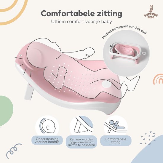 Opvouwbaar Baby Bad - Met Antislip Zitje en Digitale Thermometer - Veilig Babybadje Voor Pasgeborenen Tot 3 Jaar - Inklapbaar Babybad Met Temperatuurcontrole - Roze van Merkloos — afbeelding 4