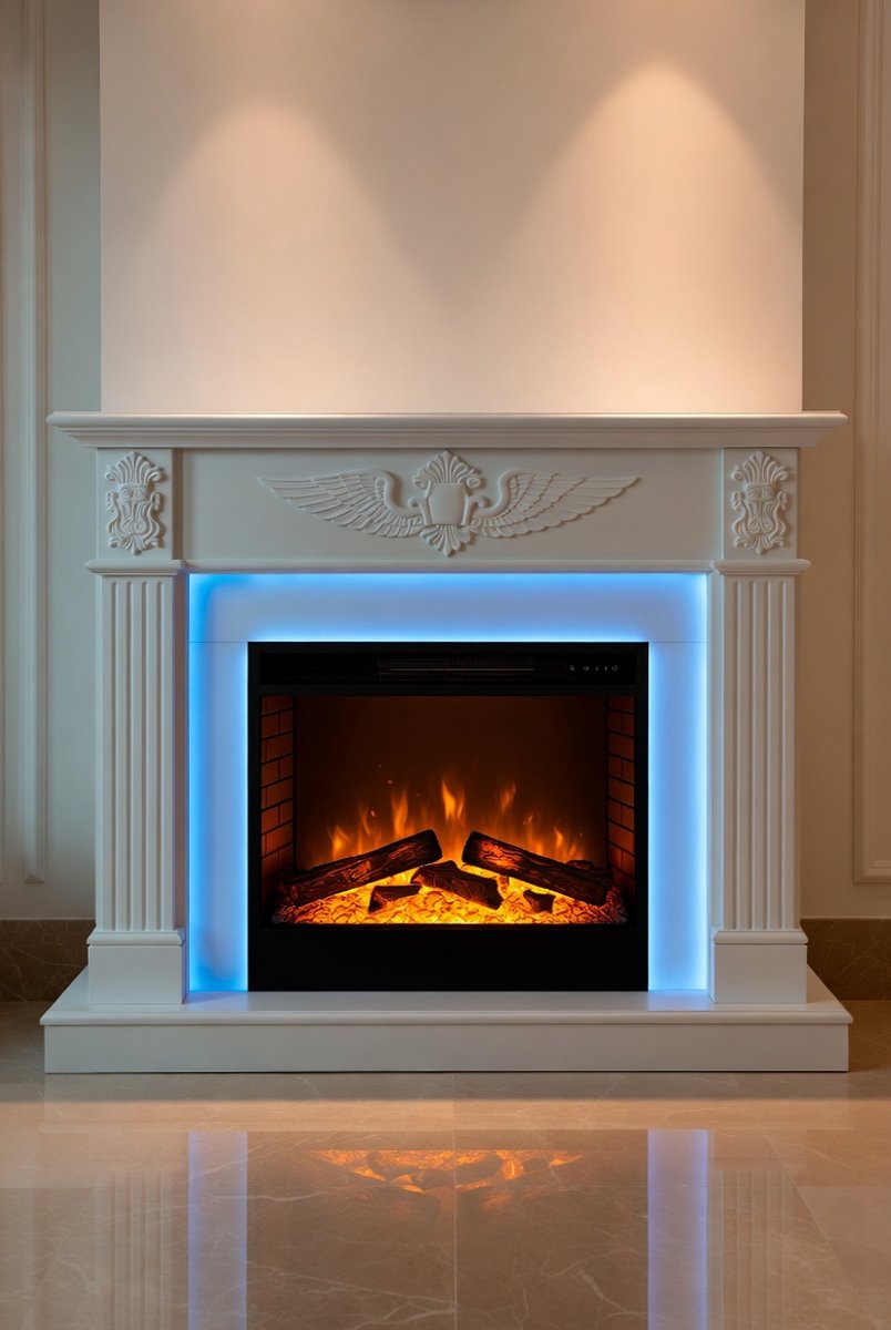 Monferrato Luxe 3D Elektrische Sfeerhaard Wit – Realistisch Vlameffect LED Open Haard met Verwarming tot 30 m², Afstandsbediening, Timer & Thermostaat (1000W/2000W) – Medahomestore
