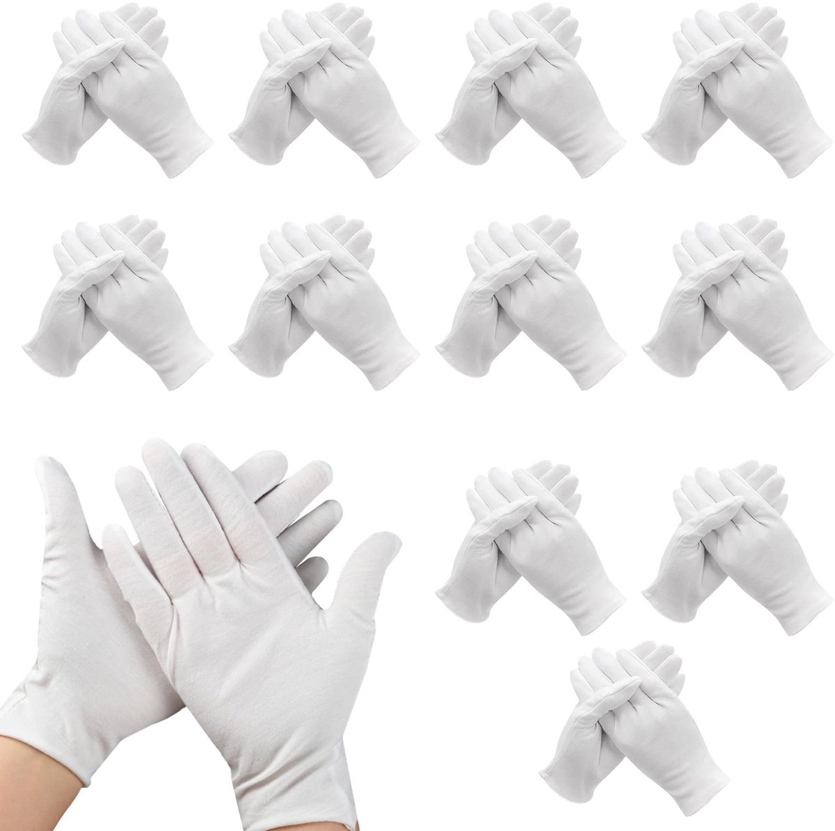 SnelShoppen - 12 Paar Witte Katoenen Handschoenen, Vochtinbrengende Handschoenen voor Droge Huid, Eczeem, Muntverwerking en Sieradeninspectie, Rekbare