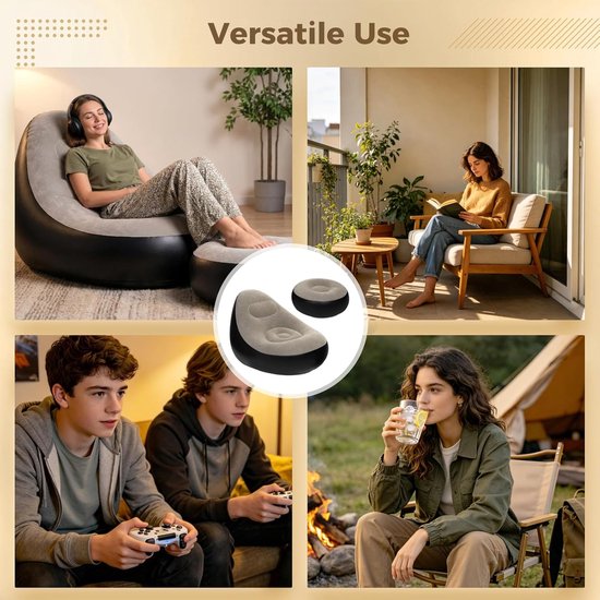Opblaasbare relaxfauteuil - Opblaasbare bank voor volwassenen - Met voetenbankje en luchtpomp - Ergonomisch - Geschikt voor woonkamers, slaapkamers, kamperen, picknicks en het strand — afbeelding 3