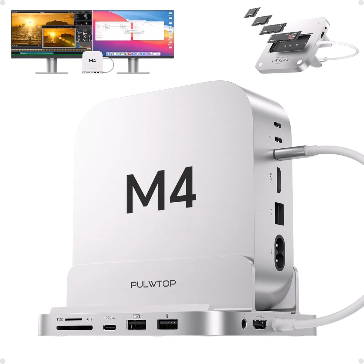 9-in-1 Mac mini M4 Dock met HDMI 4K - Aluminium USB-C Hub - 4TB M.2 SSD Behuizing - Uitbreiding van 9 poorten - ShopVlot