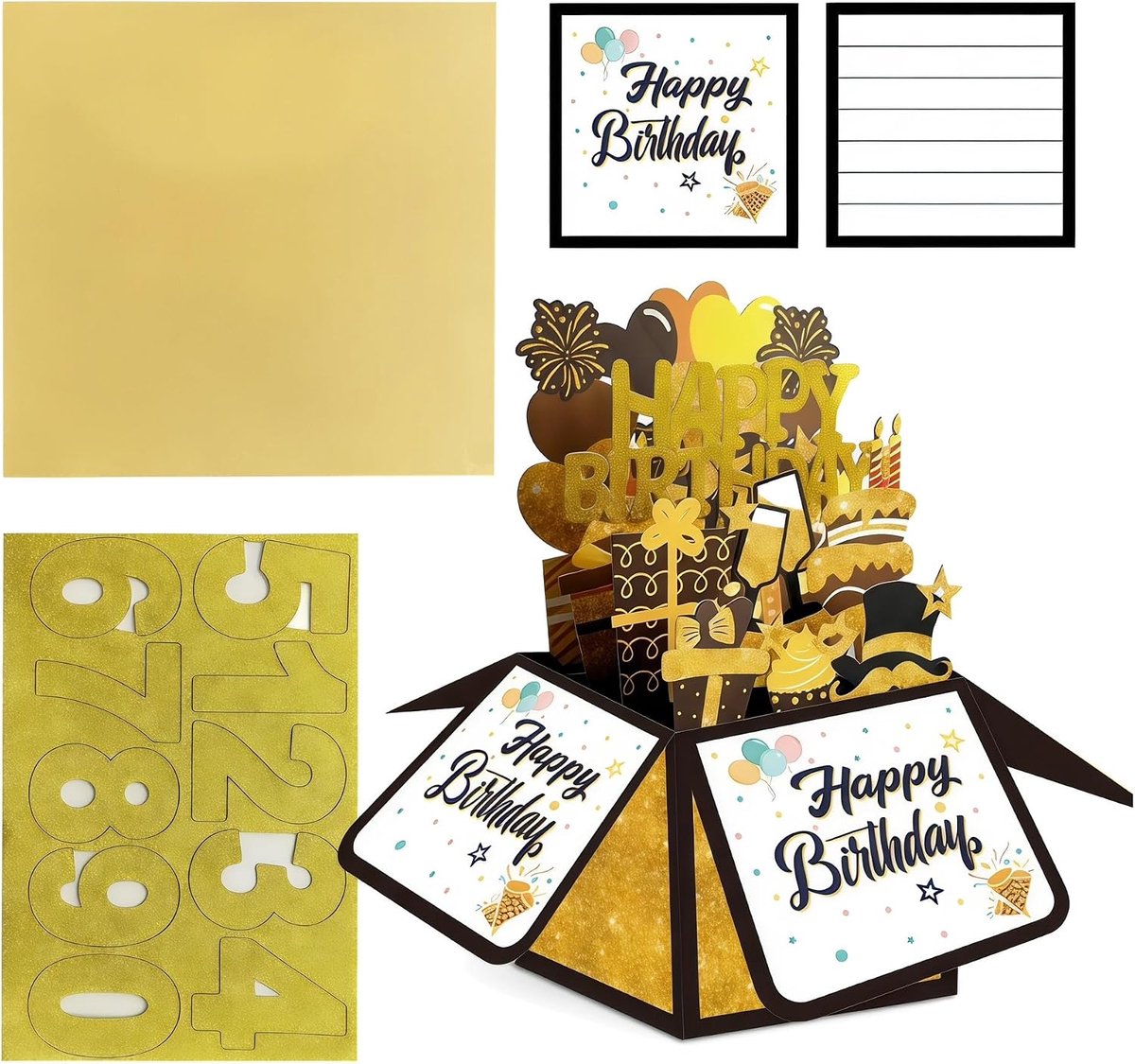 Verjaardagskaart gepersonaliseerd - 3D-pop-up ontwerp - Vuurwerk en feestelijke elementen - ShopVlot
