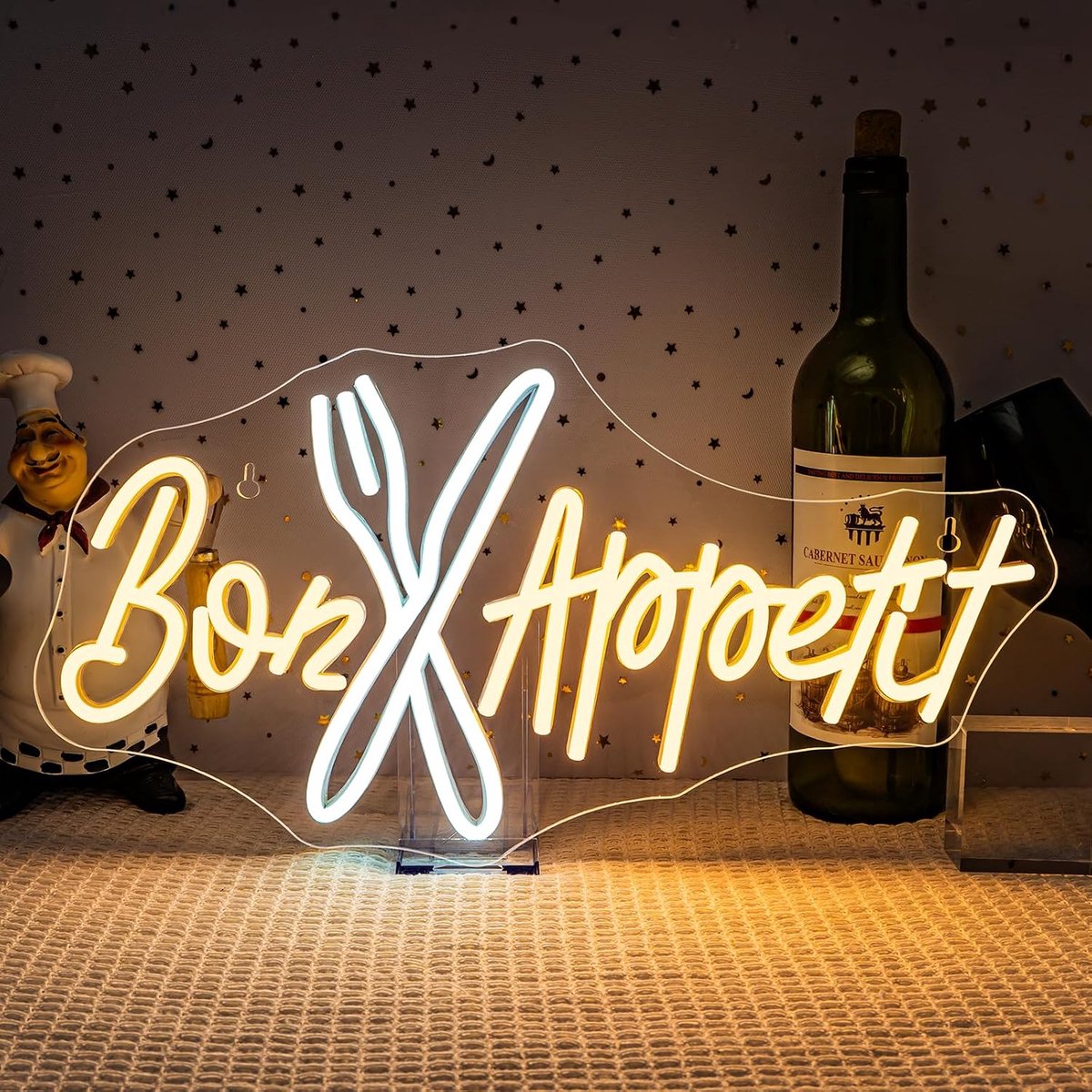 Neon sign bon appétit - warm wit LED - USB neon wanddecoratie - sfeervolle verlichting voor restaurant en keuken - ShopVlot