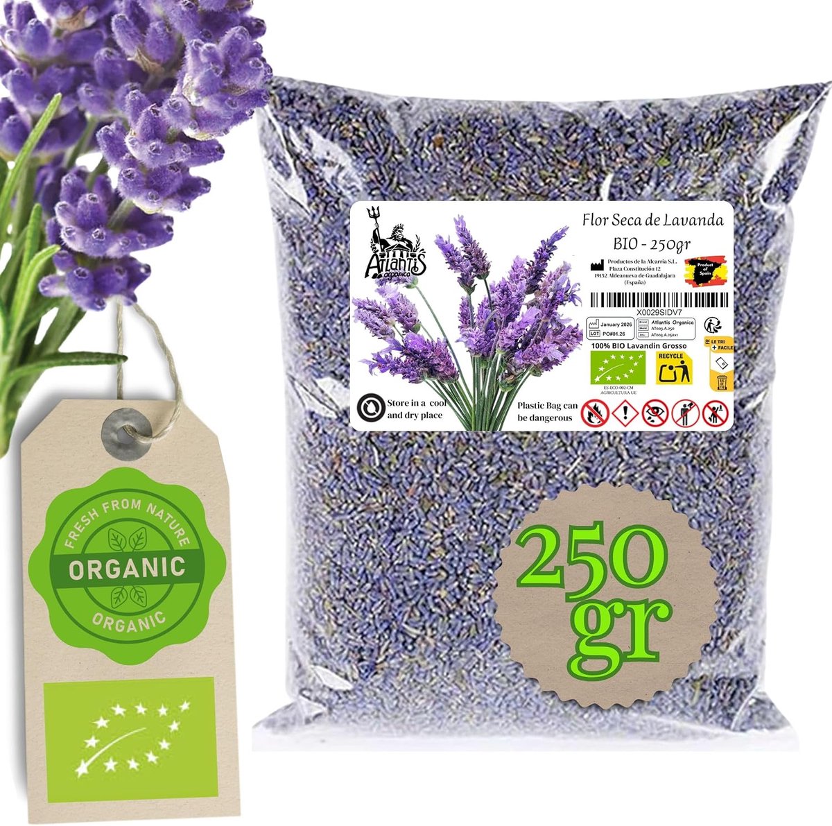 Drogere Lavendel 500g - Lavandin Grosso - Natuurlijke Bloemen - Ideaal voor Luchtverfrisser - ShopVlot