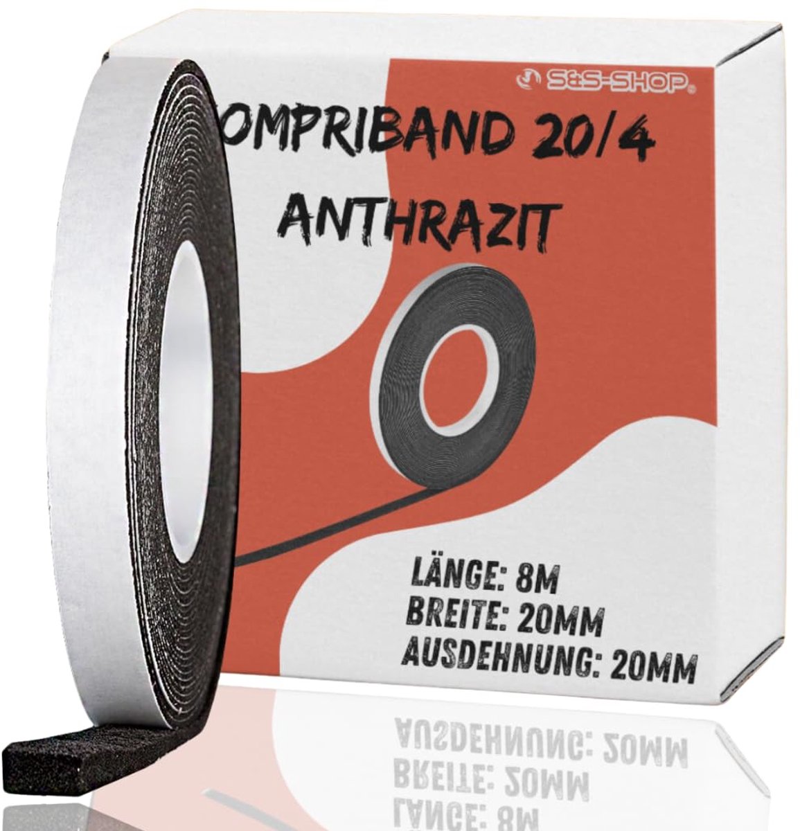 Compressietape 8 m lengte - 20/4 antraciet - zelfklevend - ideale isolatie voor deuren en ramen - ShopVlot