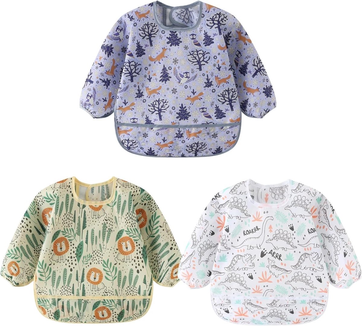 Baby slabbetjes waterproof - 3 lange mouwen - maat 5-30 maanden - ideaal voor tijdens het eten - SnelShoppen
