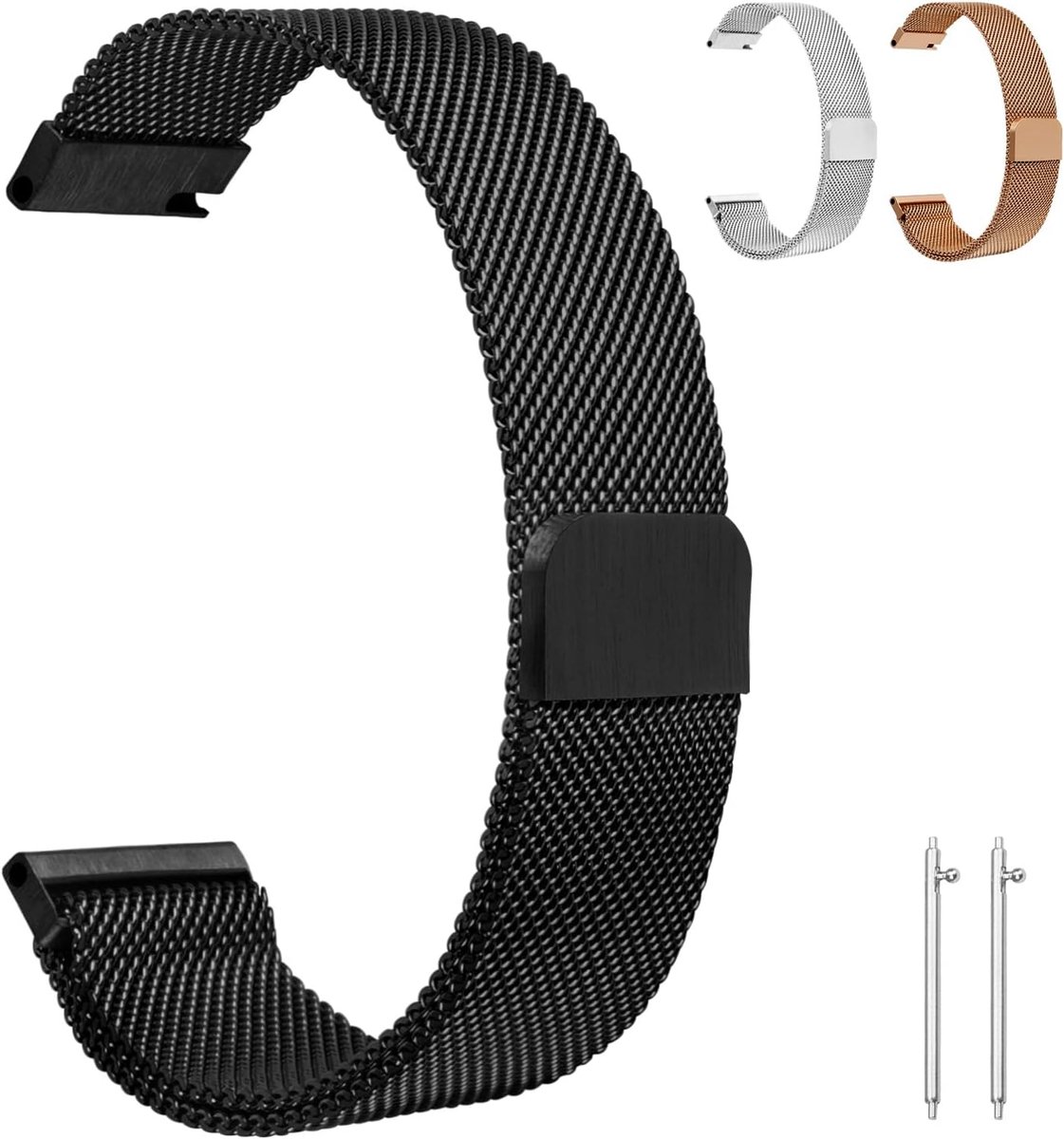 Horlogeband 20/22mm - Mesh geweven - Verstelbaar roestvrij staal - Snelle release voor smartwatches - SnelShoppen