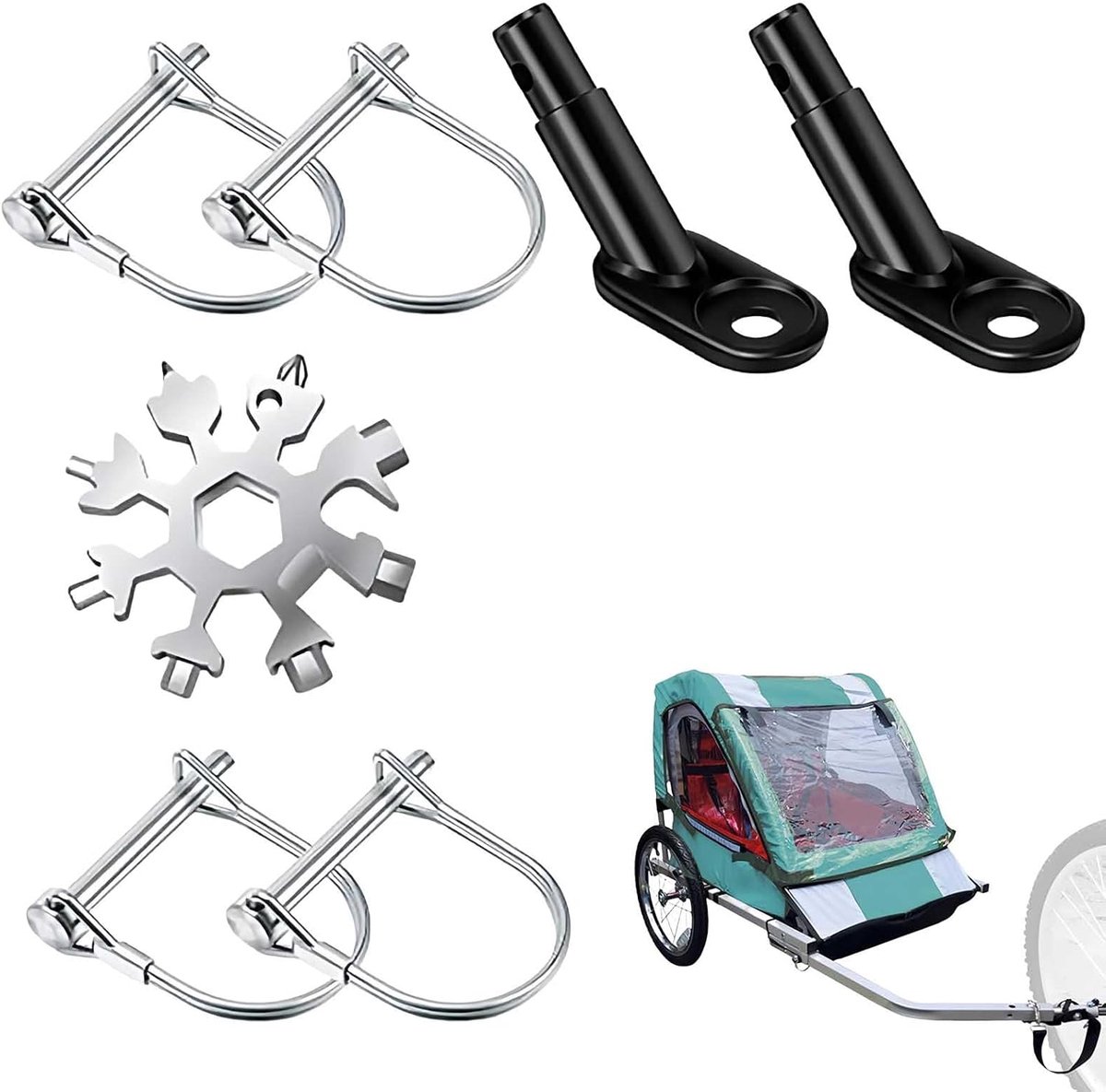 Fietstrailer koppeling set - 2 stuks met vergrendelingsbouten - multifunctioneel sneeuwvlok gereedschap - SnelShoppen