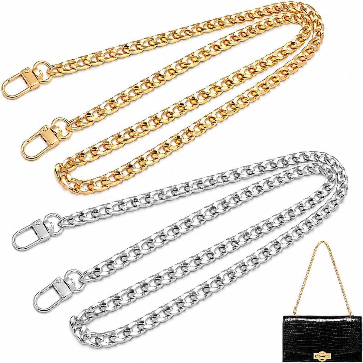 Metalen tasketting 120 cm x 8 mm - gouden platte kettingriem - met karabijnhaken - ideaal voor handtas en DIY - SnelShoppen