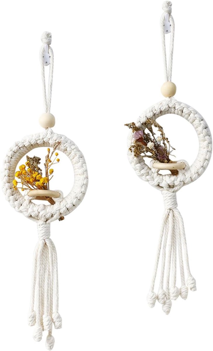 Macrame wandhangers set van 2 - handgemaakt katoen - boho wanddecoratie - sfeervolle inrichting voor woonkamer - SnelShoppen