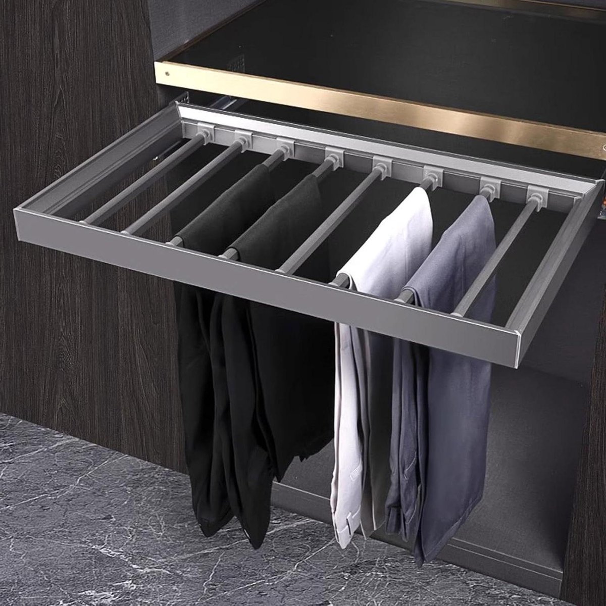Uittrekbaar Broekrek - Kledinghanger Lade - Kast Organizer - Verstelbare Lengte - 43cm Breed - Grijs