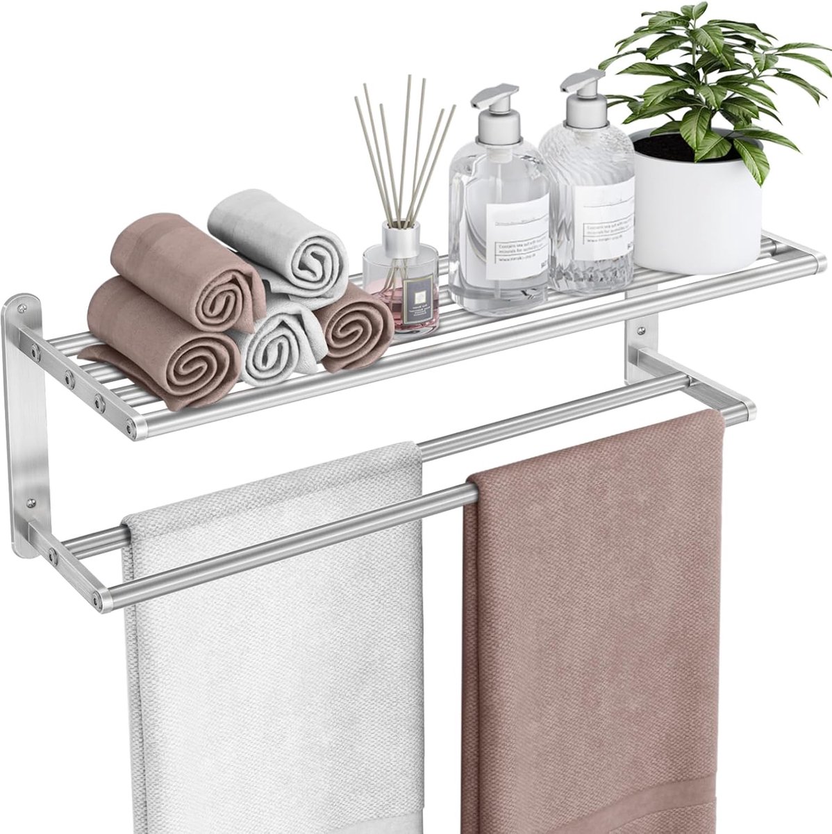 Handdoekrek 24 Inch - RVS en Aluminium - 2 Laags Handdoekhanger - Ideaal voor Badkamer - SnelShoppen