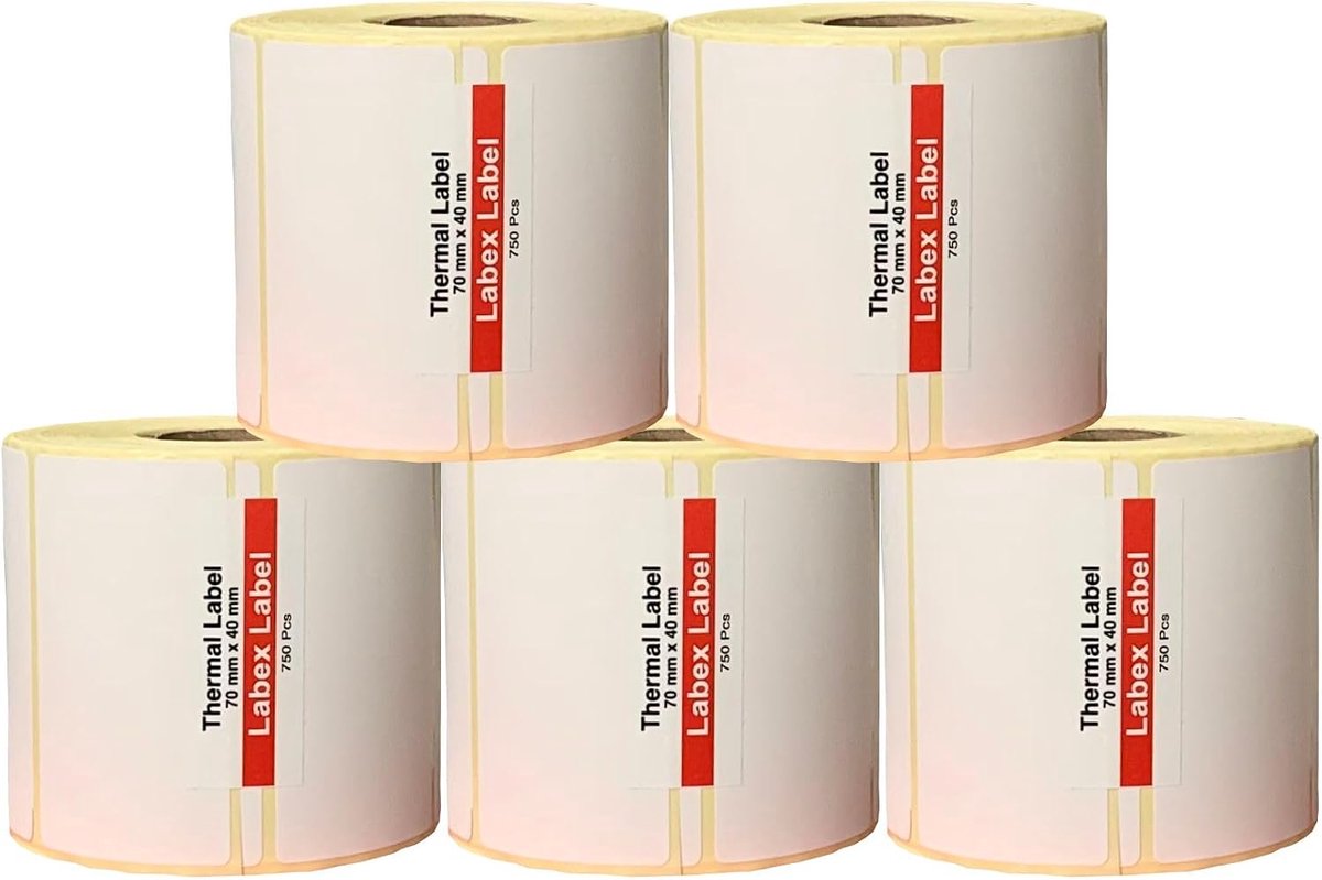 Thermo labels 70x40mm - rol met 3.750 stuks - thermische etiketten - ideaal voor barcode toepassingen - SnelShoppen