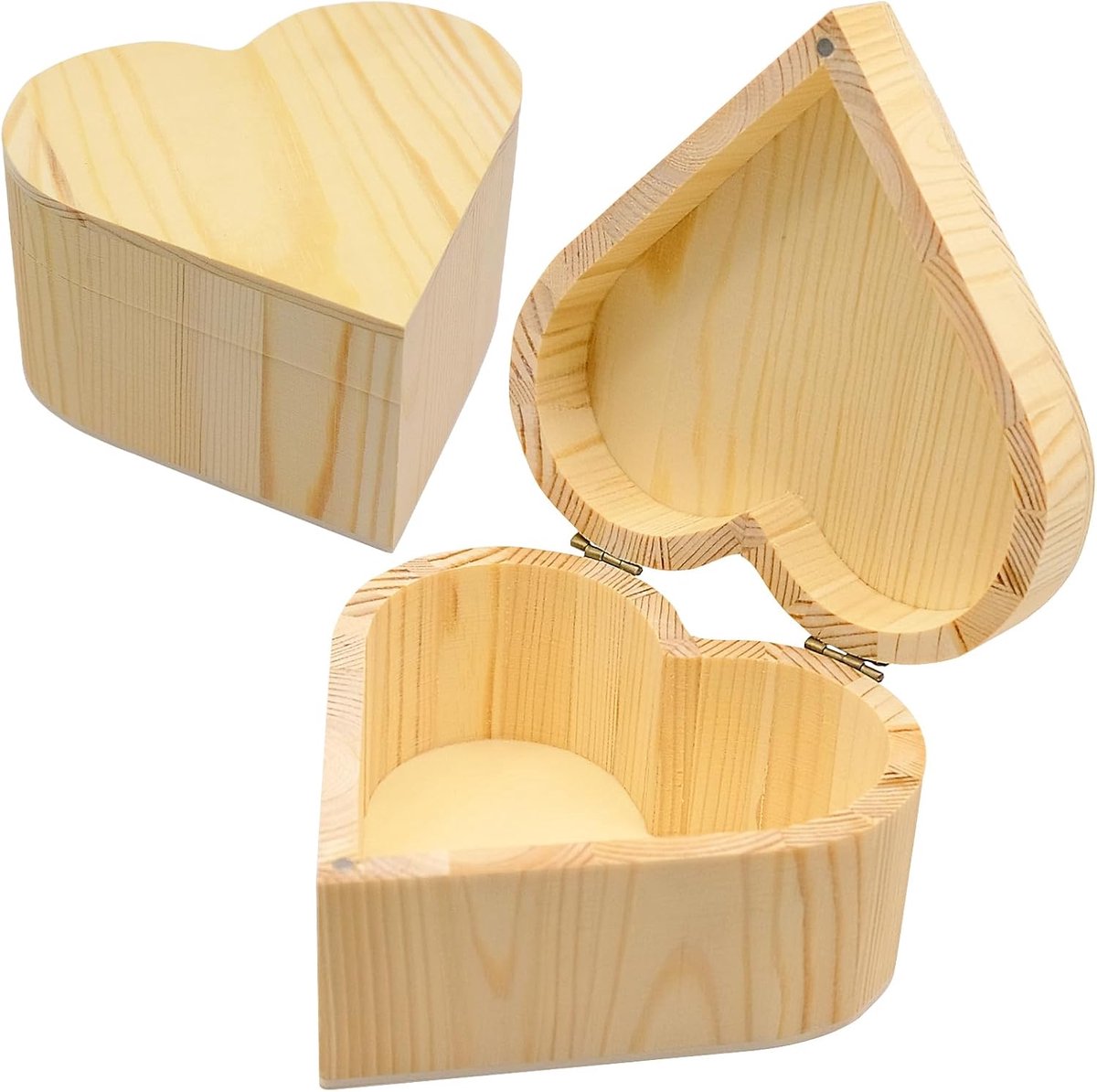 Houten sieradenbox hartvorm - 2 stuks - houten doos met deksel - ideaal voor sieradenopslag - SnelShoppen