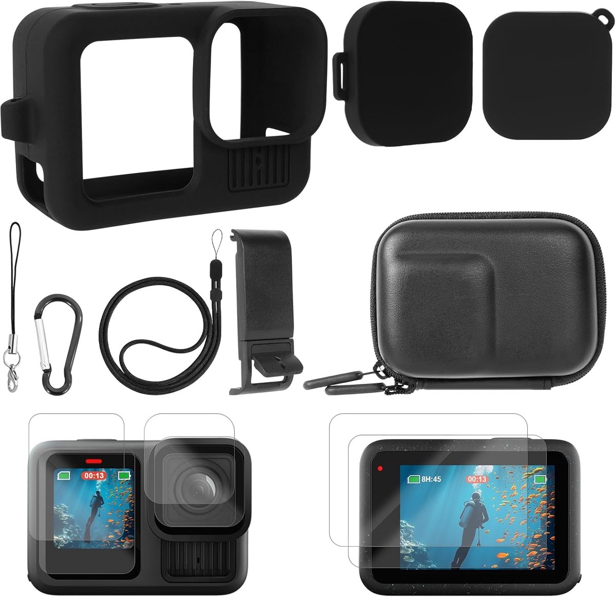 Silicone beschermhoes voor Go Pro Hero 13 - accessoire set - met lenskap en screenprotector - SnelShoppen