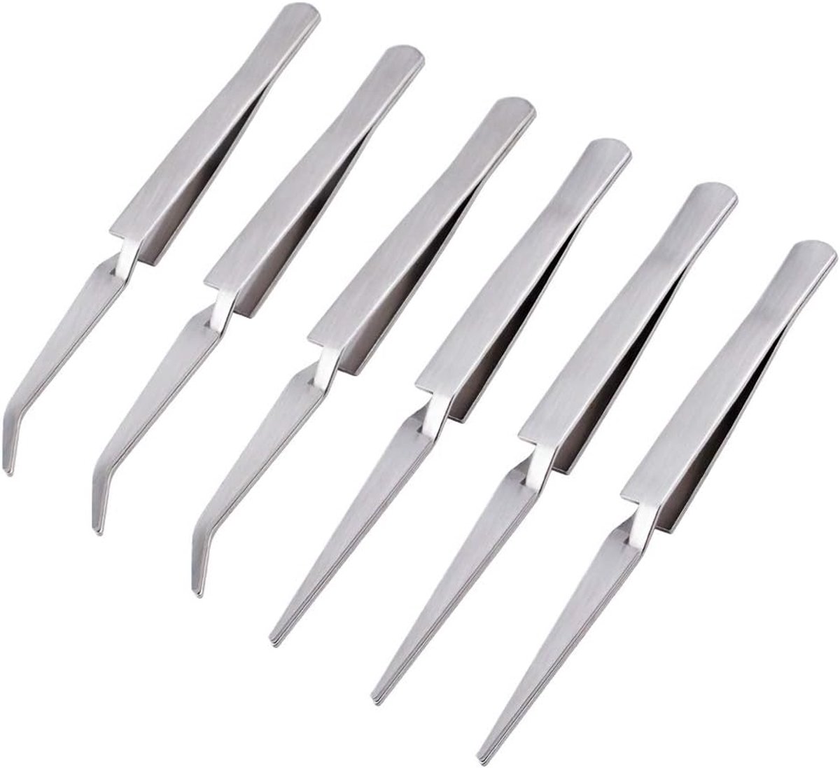 Tweezers set 6-delig - recht en gebogen - roestvrij staal - precisiewerk voor sieraden - SnelShoppen