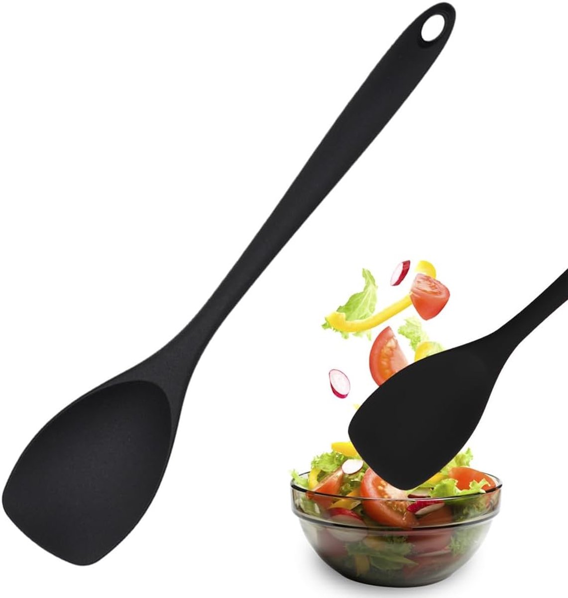 Kooklepelset 27,5 cm - zwart - silicone - hittebestendig tot 210 °C - SnelShoppen