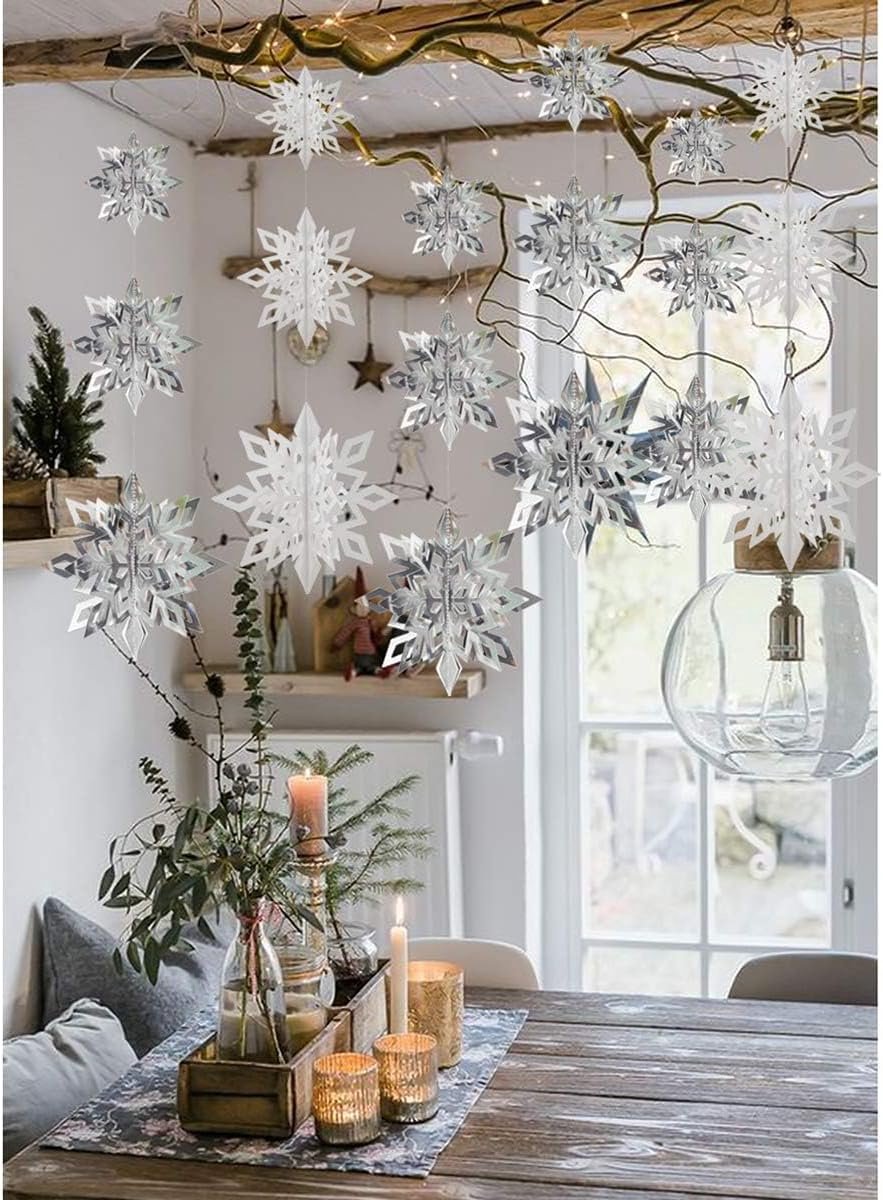 3D sneeuwvlokken 18 stuks - zilver en wit - decoratief - perfect voor kerstversiering - SnelShoppen