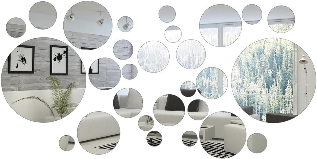 Muurstickers ronde spiegelstickers - set van 32 - 3D-wanddecoratie - unieke designs voor woonkamer en slaapkamer - SnelShoppen