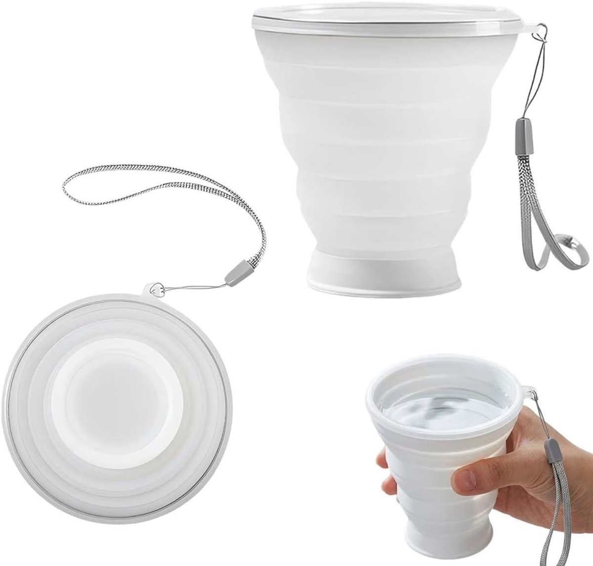 Vouwbare silicone beker 320ml - BPA vrij - inklapbaar met plastic deksel - ideaal voor onderweg - SnelShoppen