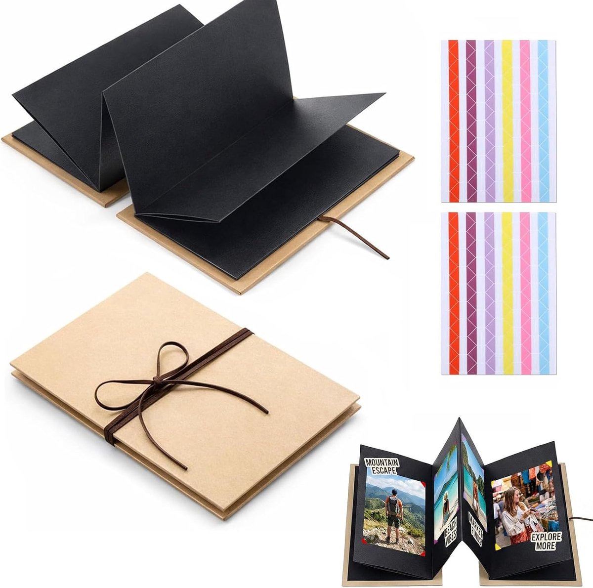 Mini fotoalbum set 2 stuks - 18x11,5 cm - zwarte pagina's met fotokoppen - ideaal voor persoonlijke herinneringen - SnelShoppen