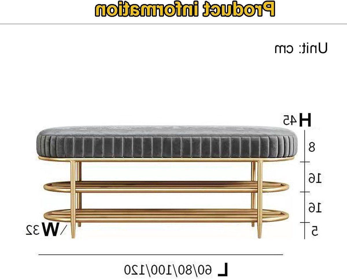 Schoenenbank met Opbergruimte - Entreebank Schoenenrek - Entree Organiseren - Fluwelen Zitting Goud Metaal - 80 cm - Donkergroen