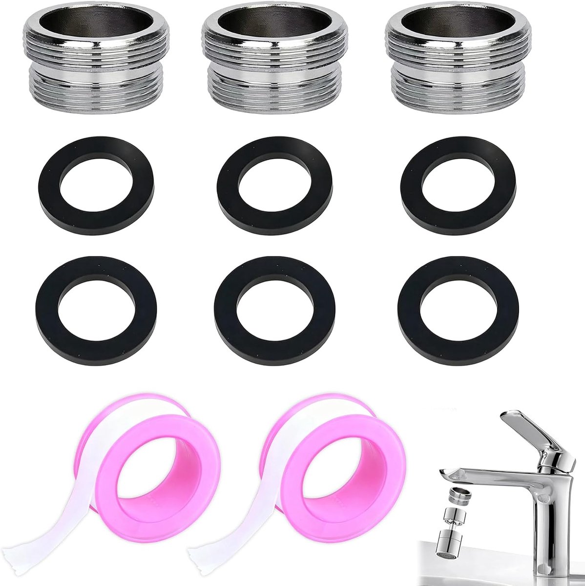 Waterkraan adapters M24 naar M22 - metalen schroefadapter - inclusief 6 afdichtringen - SnelShoppen