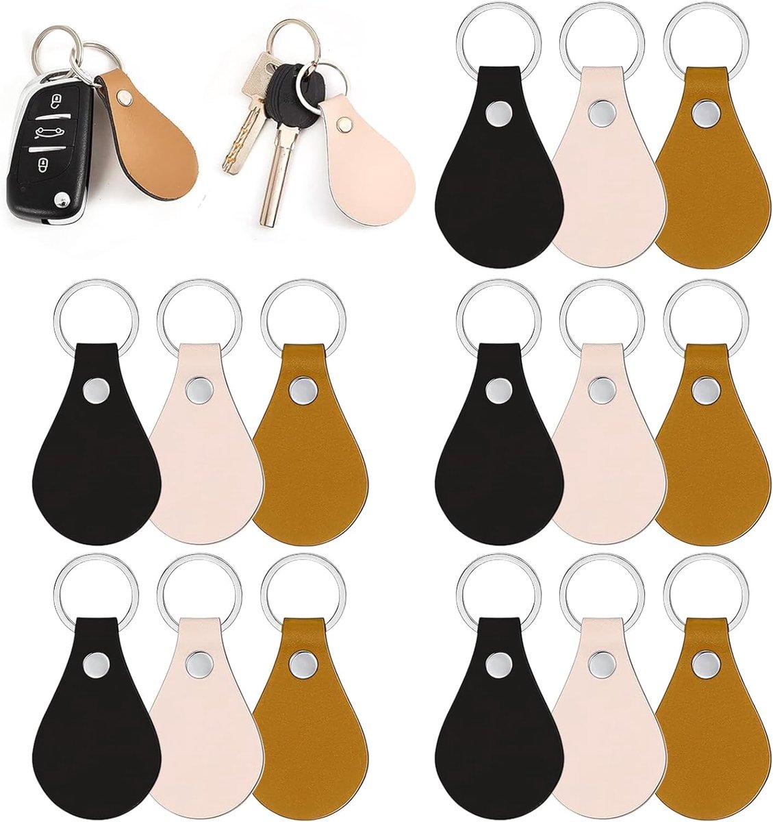 Leren Sleutelhanger 15 Stuks - Kleurrijk PU Leer - Duurzaam en Stijlvol - Perfect Voor Organisatie - SnelShoppen