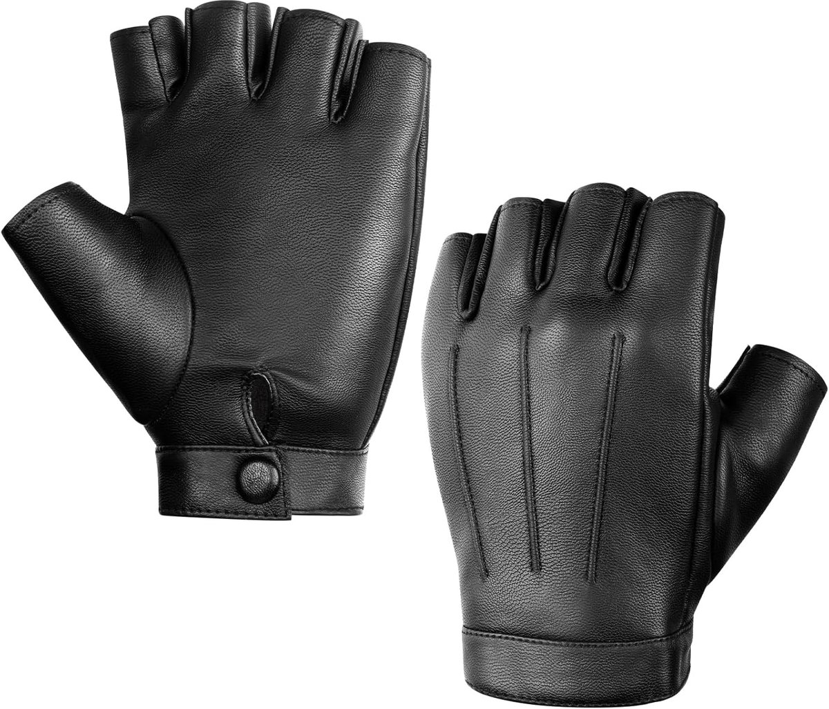 Vingerloze Handschoenen Mannen - PU Leer - Comfortabel en Ademend - Perfect voor Motorrijden - SnelShoppen