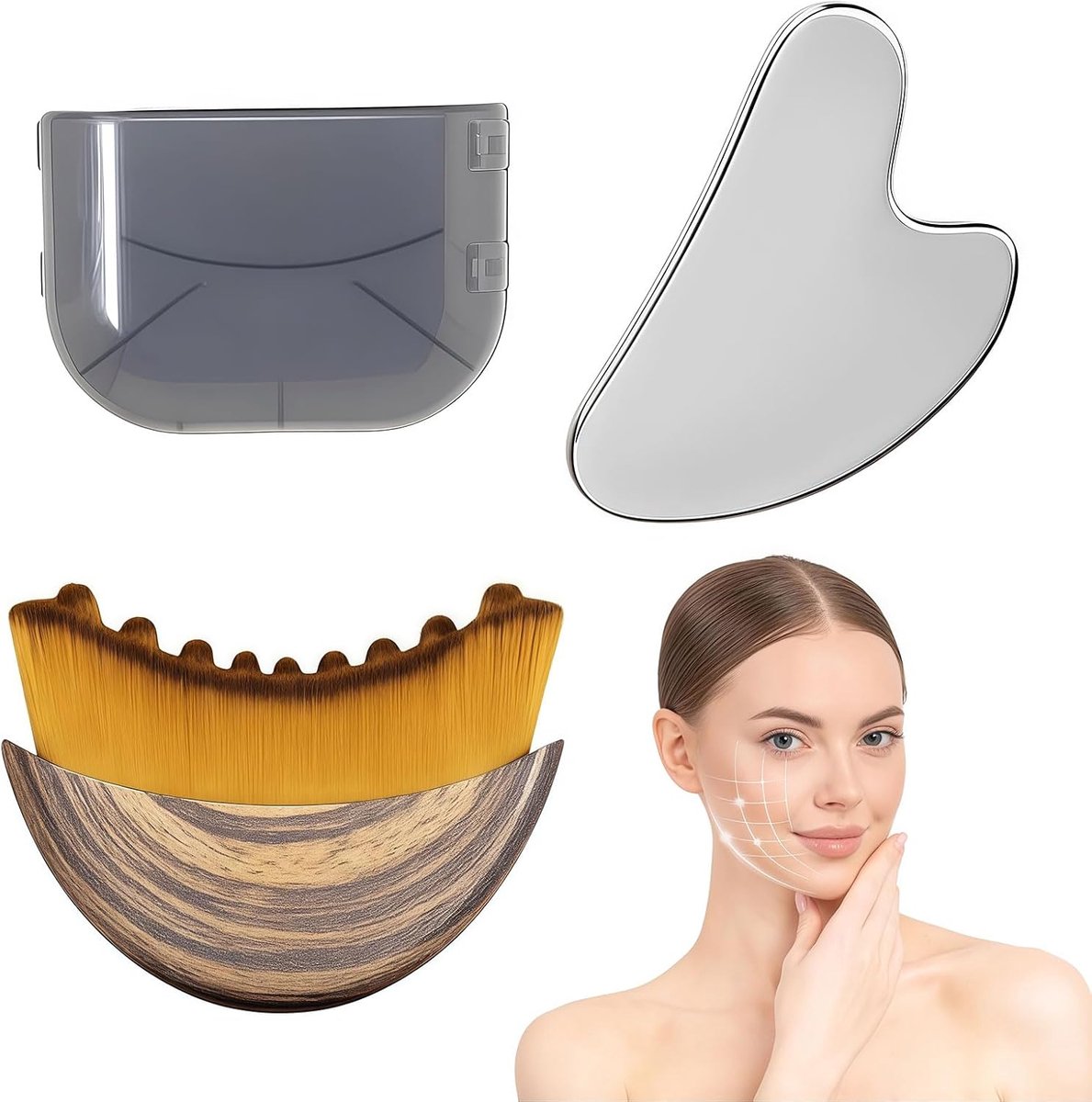 Gua-Sha massage set - RVS - voor lymfedrainage - zorgt voor een strakkere kaaklijn - SnelShoppen