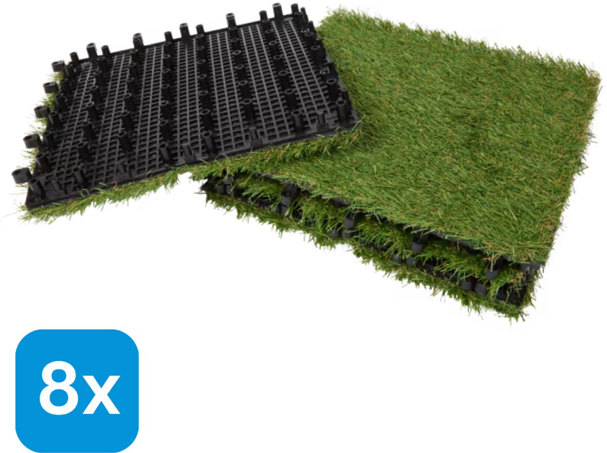 2x 4 Stuks Gras tegels (8 Stuks) 30 x 30 cm - Kunstgras