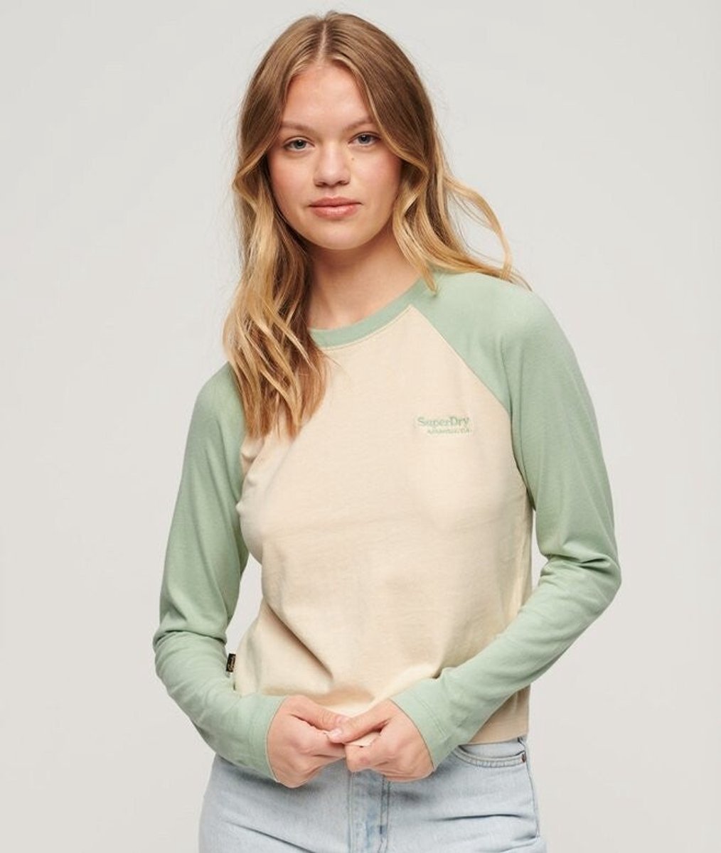 Superdry & Co ESSENTIAL LOGO BASEBALL Long sleeved top tapioca linen Groen