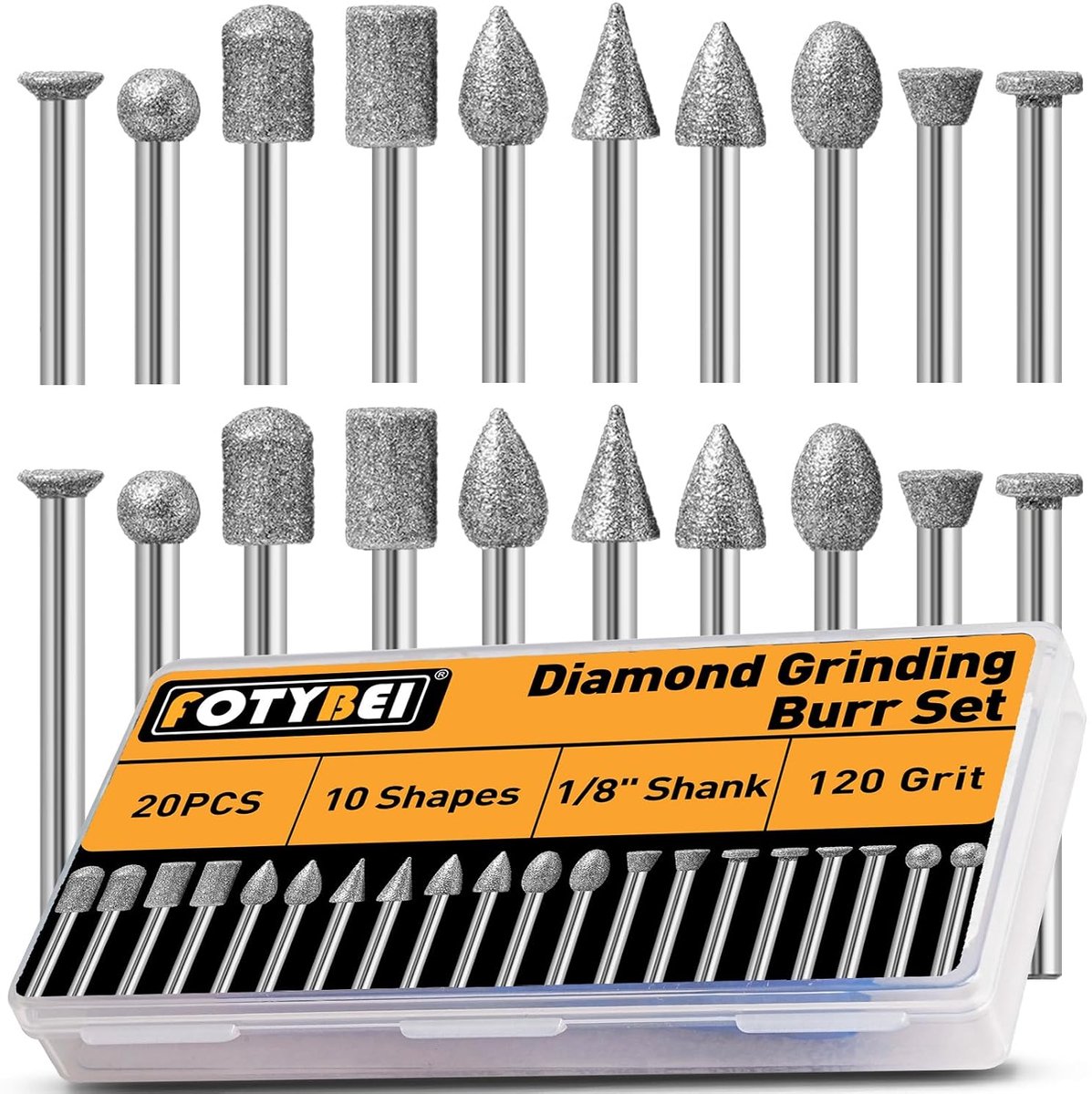 Diamant frezenset 20 stuks 120 grit - veelzijdige vormen - geschikt voor verschillende materialen - ShopVlot