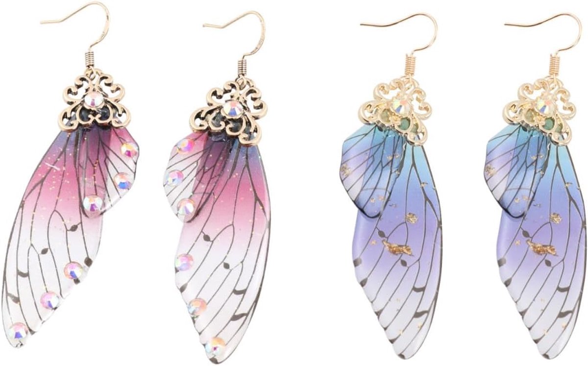 Danglesieraden met Vlindervleugels - 2 Paar - Bamboe en Plastic - Unieke Look voor elke Gelegenheid - ShopVlot