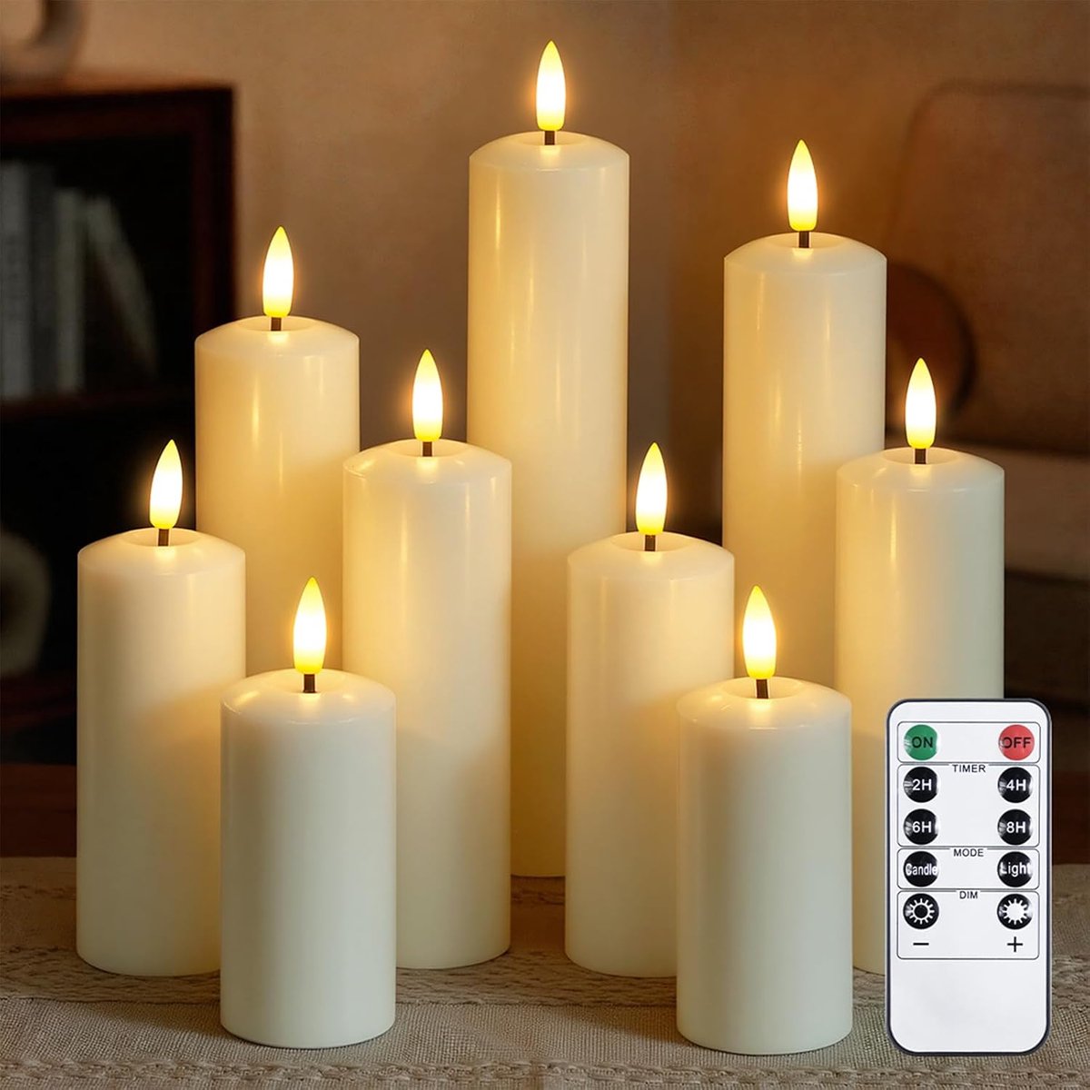 Vlamloze LED-kaarsen Set van 9 - Ivoor - Flikkerend warm licht - Lange gebruiksduur met afstandsbediening - ShopVlot