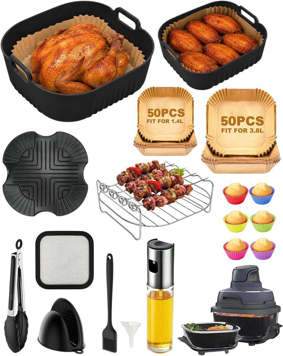 Airfryer accessoires set - siliconen vorm en roestvrijstalen grill - BPA-vrij en vaatwasmachinebestendig - ShopVlot