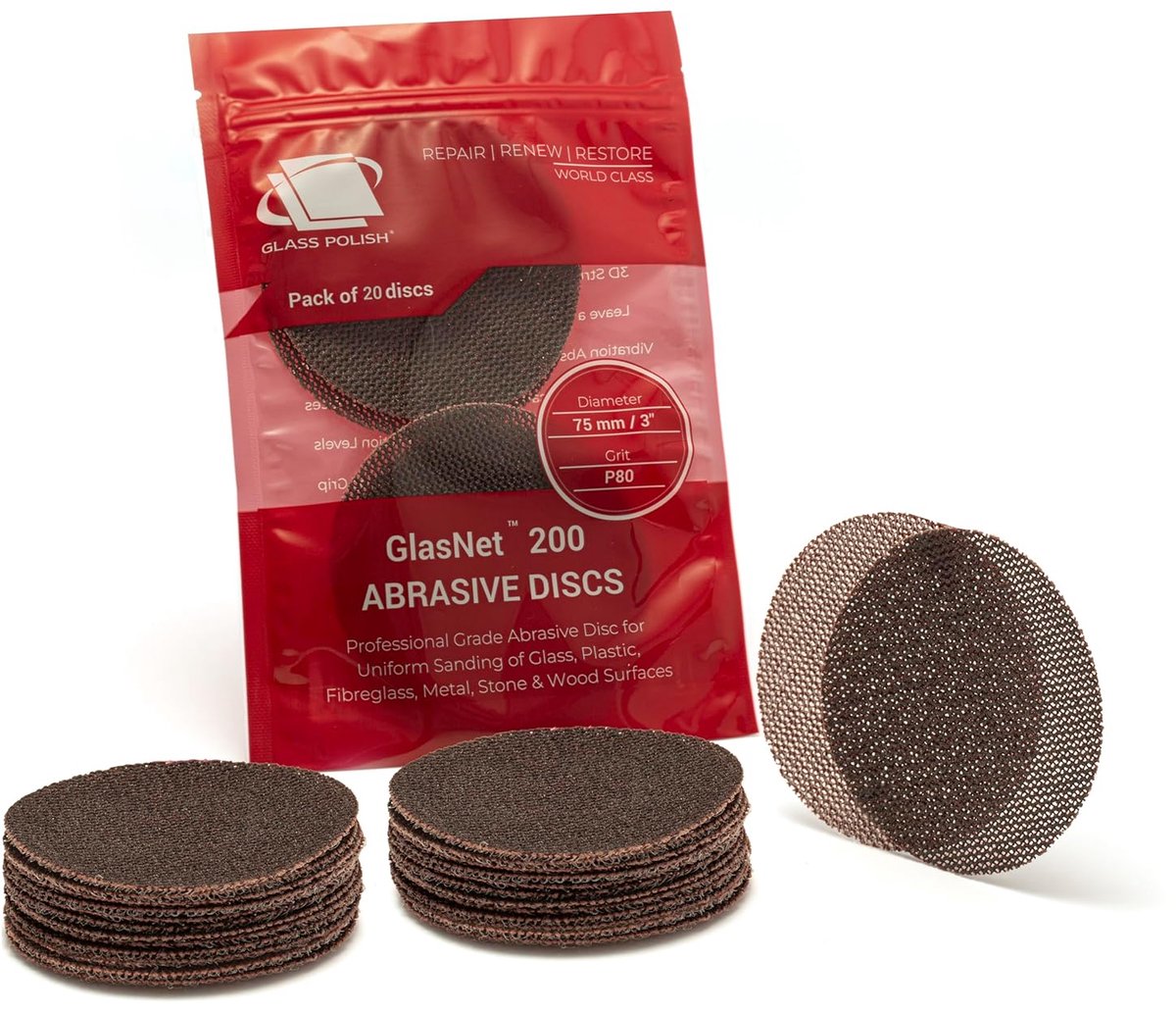 Schuurdisc glas COARSE-Grade Ø 75 mm - silicon carbide - haak-en-lus bevestiging - ideaal voor glasbewerking - ShopVlot