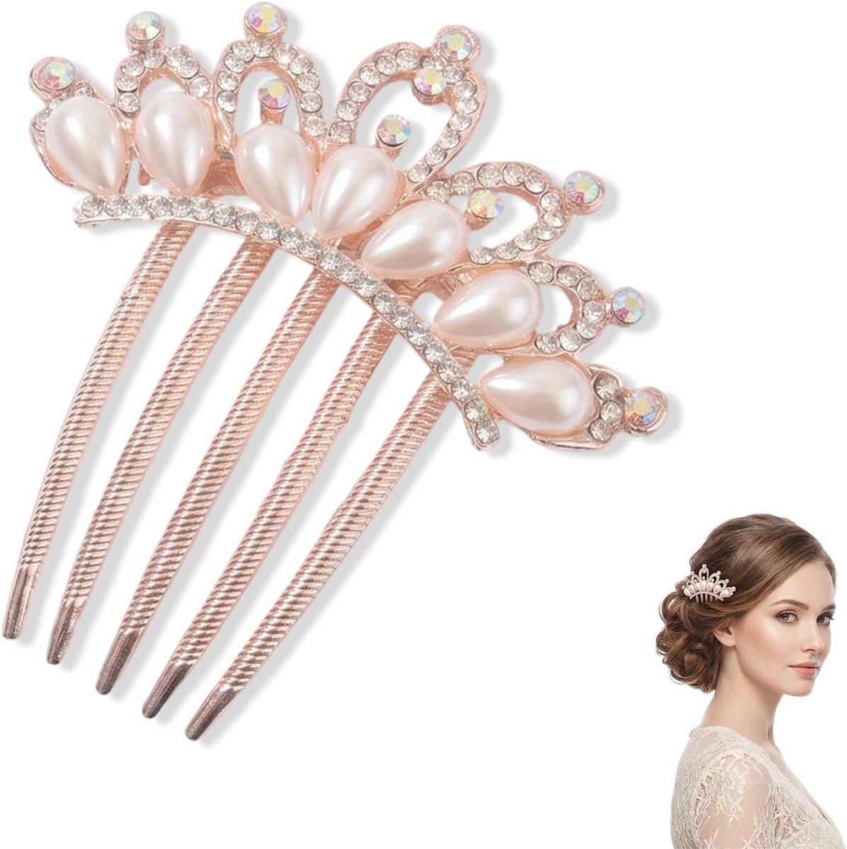 Haarkam voor dames - ingelegde strass-steentjes - zijkam voor vol haar - comfortabel in gebruik - ShopVlot