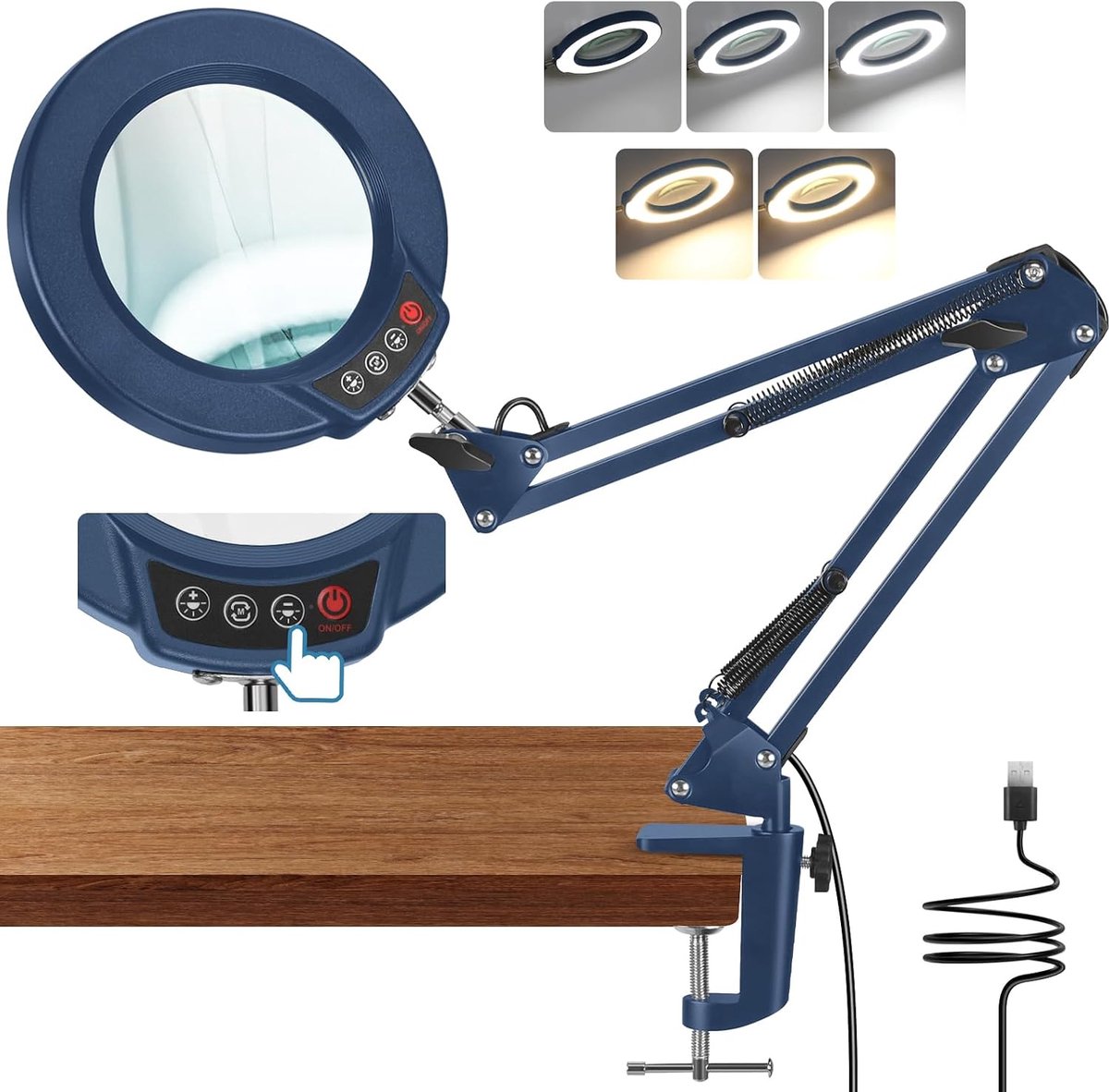Vergrootglas met licht en klem - led-vergrootlamp met glazen lens - 5 kleurmodi - handsfree leesloep voor senioren - ShopVlot