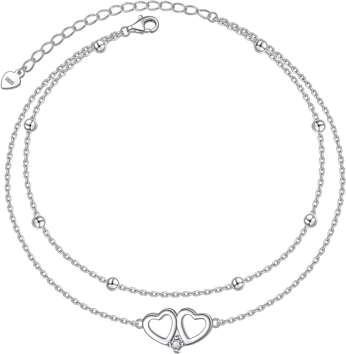 Enkelbandje hart 925 sterling zilver - verstelbaar - laagjes ontwerp - perfect voor de zomer - ShopVlot