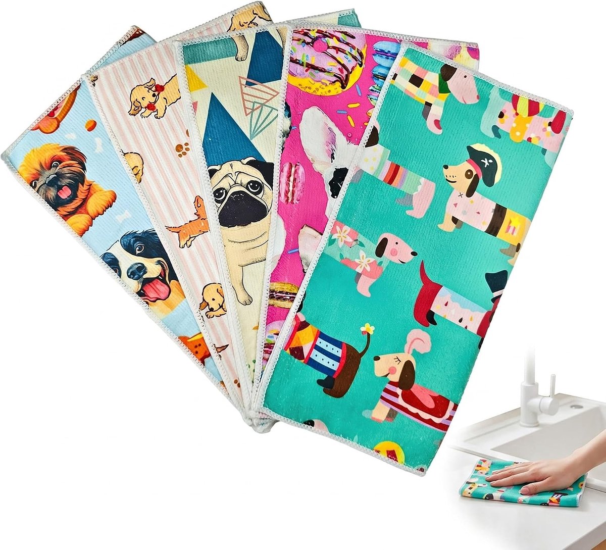 Keukendoeken set van 5 - microvezel 25 x 25 cm - super absorberend - ideaal voor handen en borden - ShopVlot