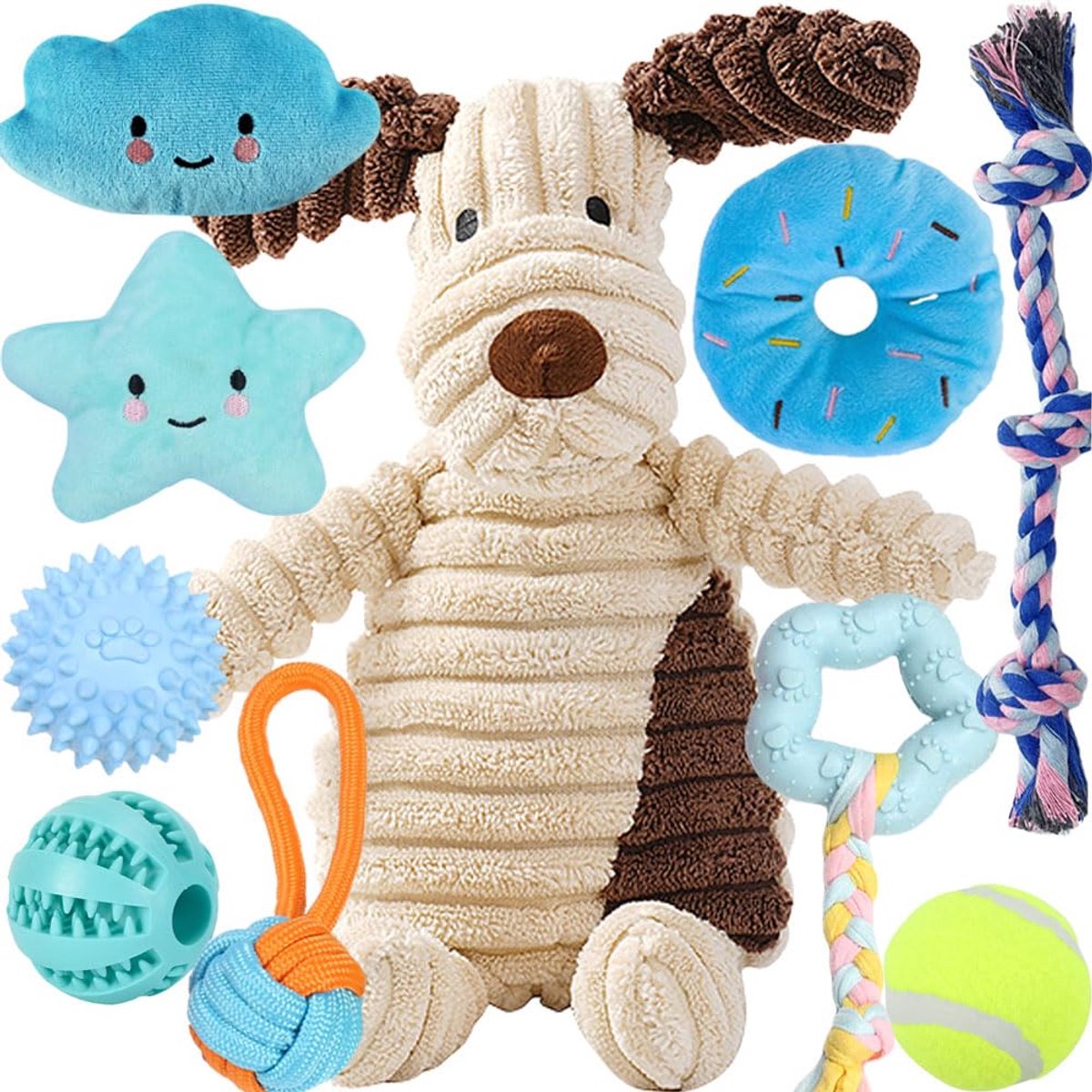 Set van 10 Hondenspeeltjes voor Puppy’s en Kleine Honden - Kauwspeelgoed, Piepende Pluche Speeltjes en Tandenbijtspeelgoed - Interactief Hondenspeelgoed tegen Verveling voor Kleine en Middelgrote Honden