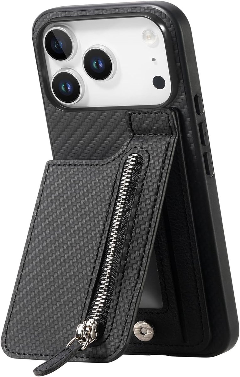 Hoesje voor iPhone 17 Pro Max - Lederen flip cover - Creditcardhouder - Schokbestendig - ShopVlot
